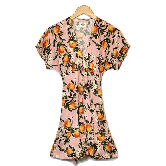 Marine Layer Camila Tropical Floral Orange Print Summer Pink Mini Dress Size XS - Picture 2 of 15